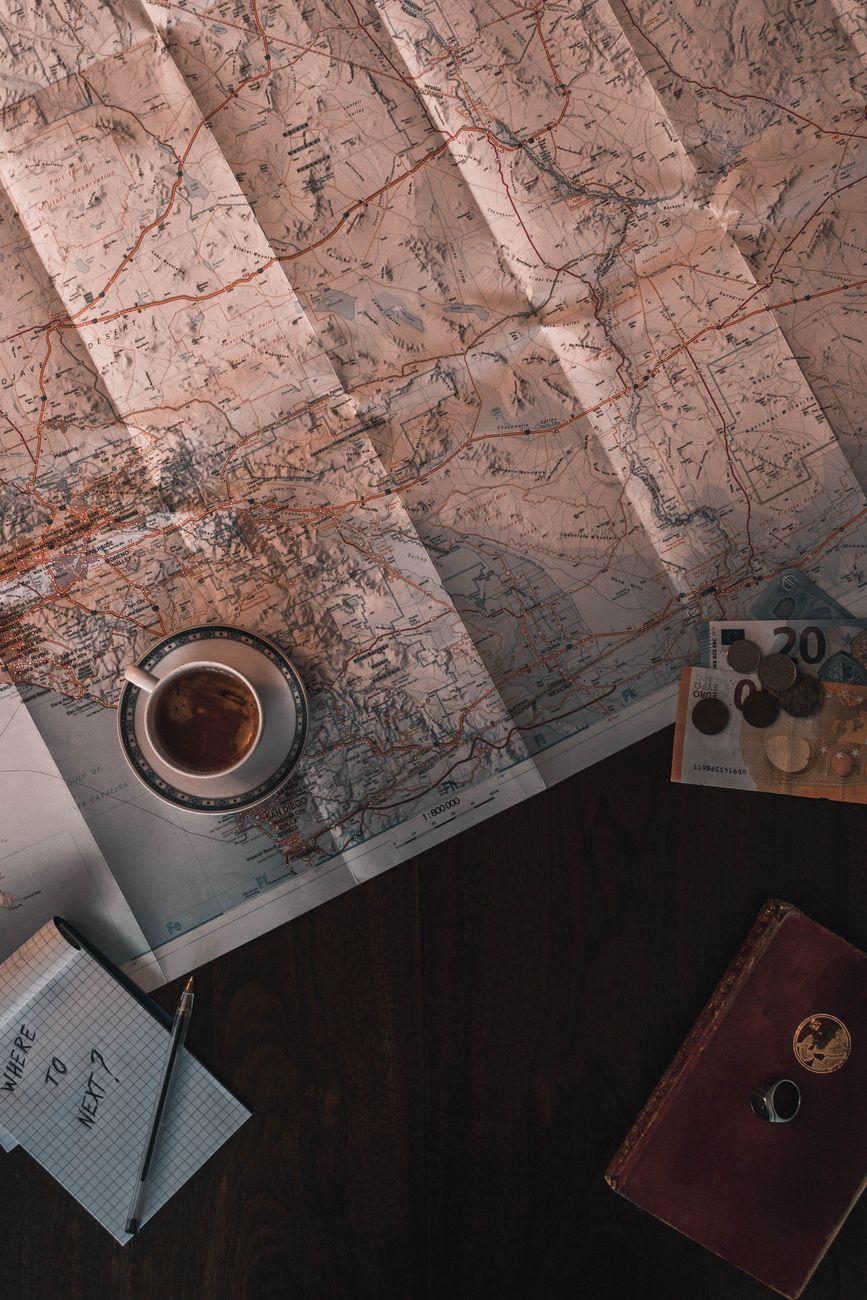 Travel planning session with map